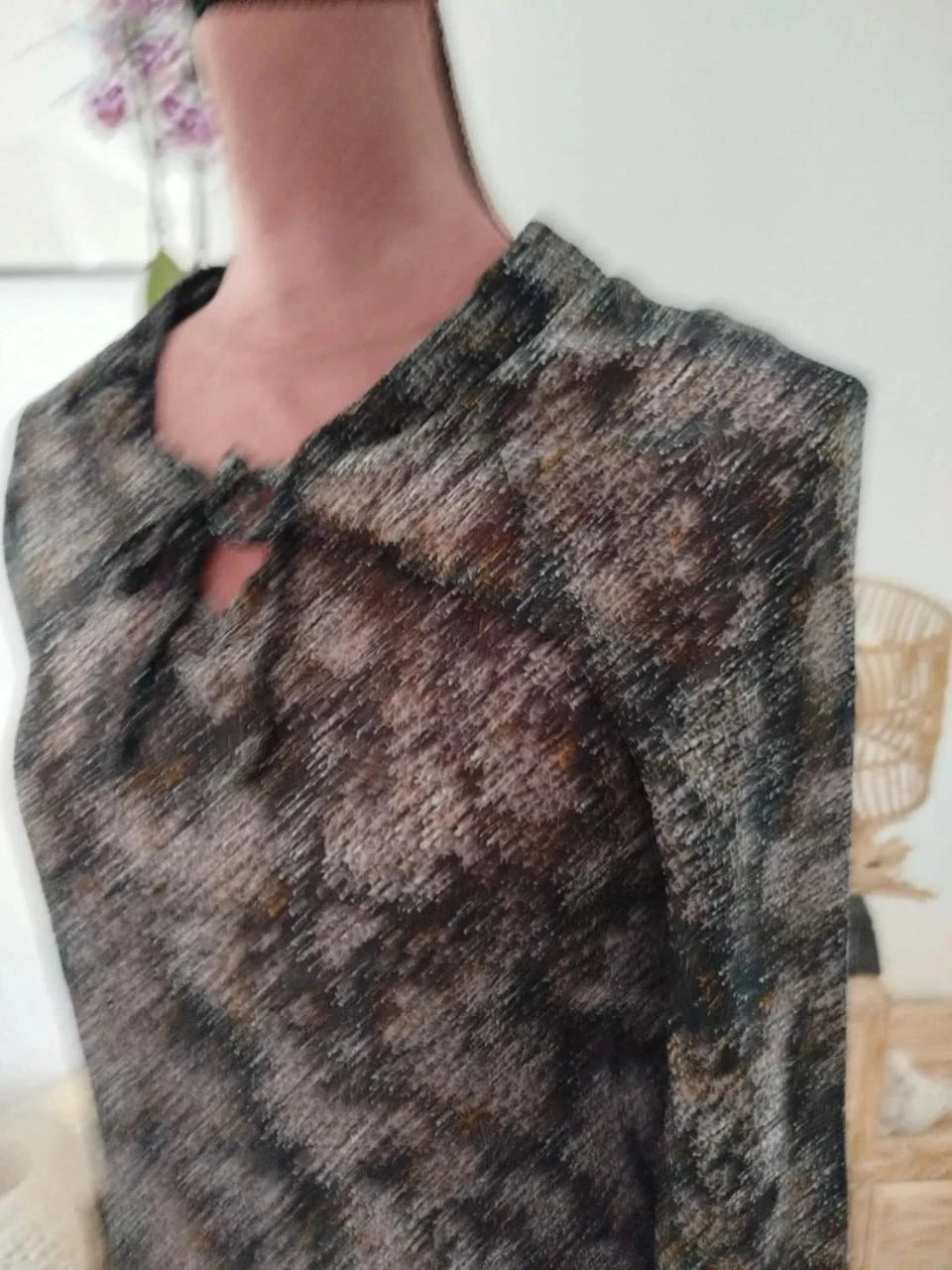 🖤 Black sheer blouse with abstract pattern Women's Size S / 36 – photo 2